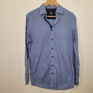 The Savile Row Company Non Iron Blue  Button Up Shirt Sz M 15.5 Mini Polka Dot